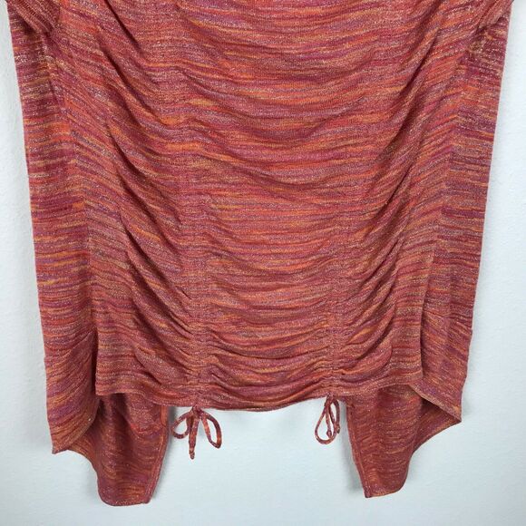 Cache Cardigan Sweater M Orange Pink Metallic Ruched Back Short Sleeve Striped - Picture 8 of 8